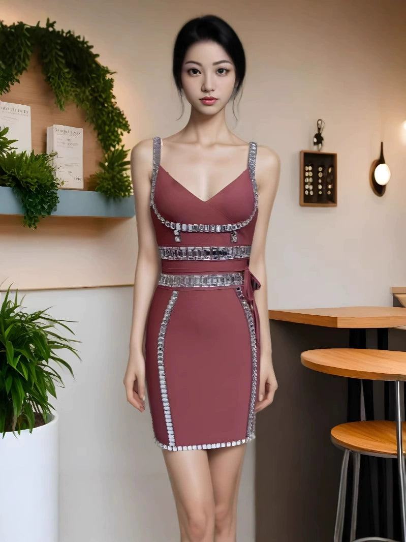 New Amazon Aliexpress Foreign Trade Cross-Border Suspender Heavy-Duty Sexy Socialite Hip-Hugging Bandage Dress Dress