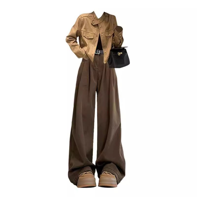 Sweet Cool Spice Girl Wear Women's Spring New High-end Temperament Short Jacket Loose Wide Leg Pants Two-piece Fashionable Set