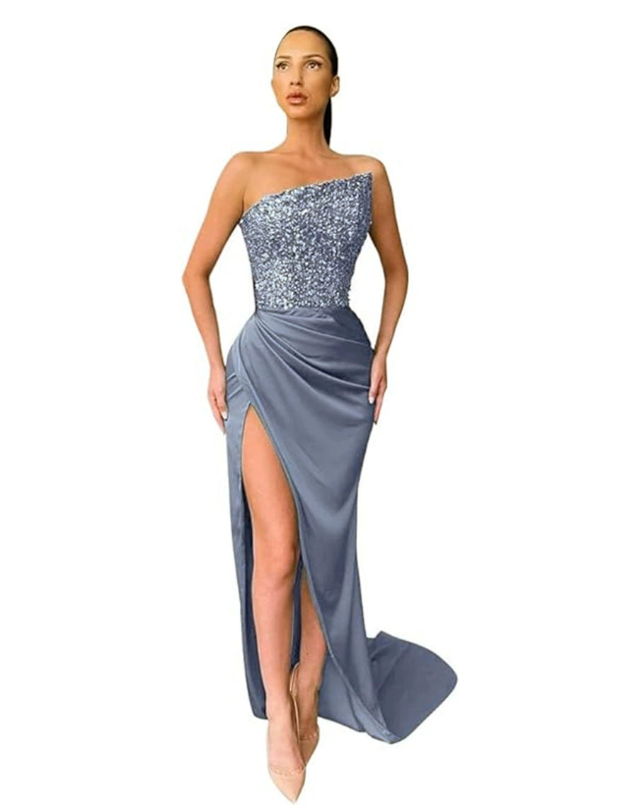 2026 New Cross-Border Foreign Trade Style Green Sequin Fairy Long Sleeveless Fashionable Elegant Mid-Length Evening Dress