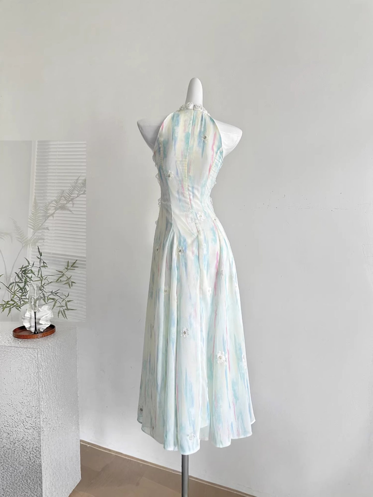 "Xinxing" Reese Jasmine Green Summer Fairy-Like Sweet Slimming Waist-Cinching Long Dress Vacation Style Slimming Dress