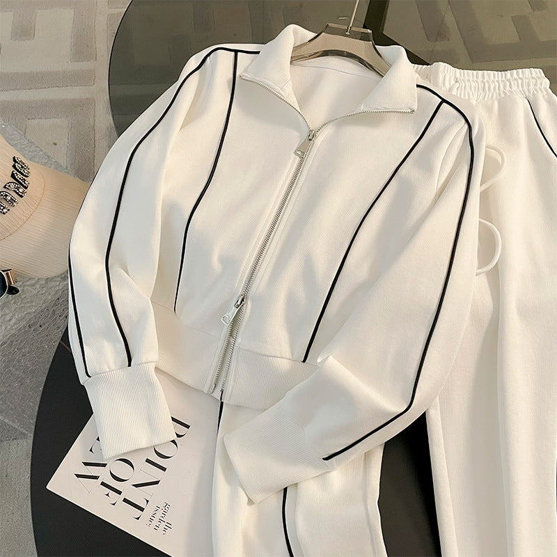 High-End Fashionable Sports Casual Sweatshirt Suit for Women Autum 2026 New Tall Wide-Leg Pants Two-Piece Set Trendy