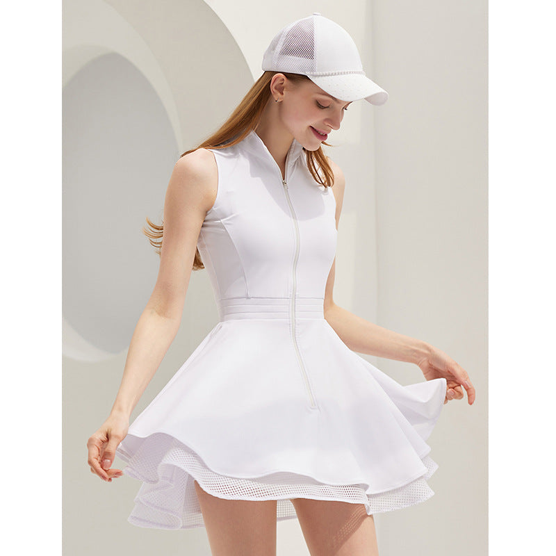 European and American Cross-Border Spring and Summer New Casual Sports Fitness Yoga Clothing Suit Sleeveless Back Hollow Tennis Dress