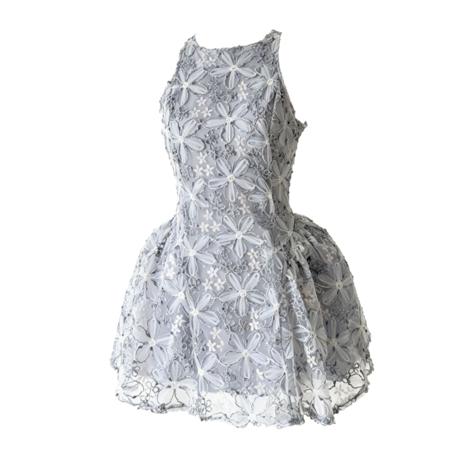 European and American Style Heavy-Duty Sequined High-End Floral Puffy Short Skirt for Women, New Summer Sleeveless Mesh Patchwork Dress