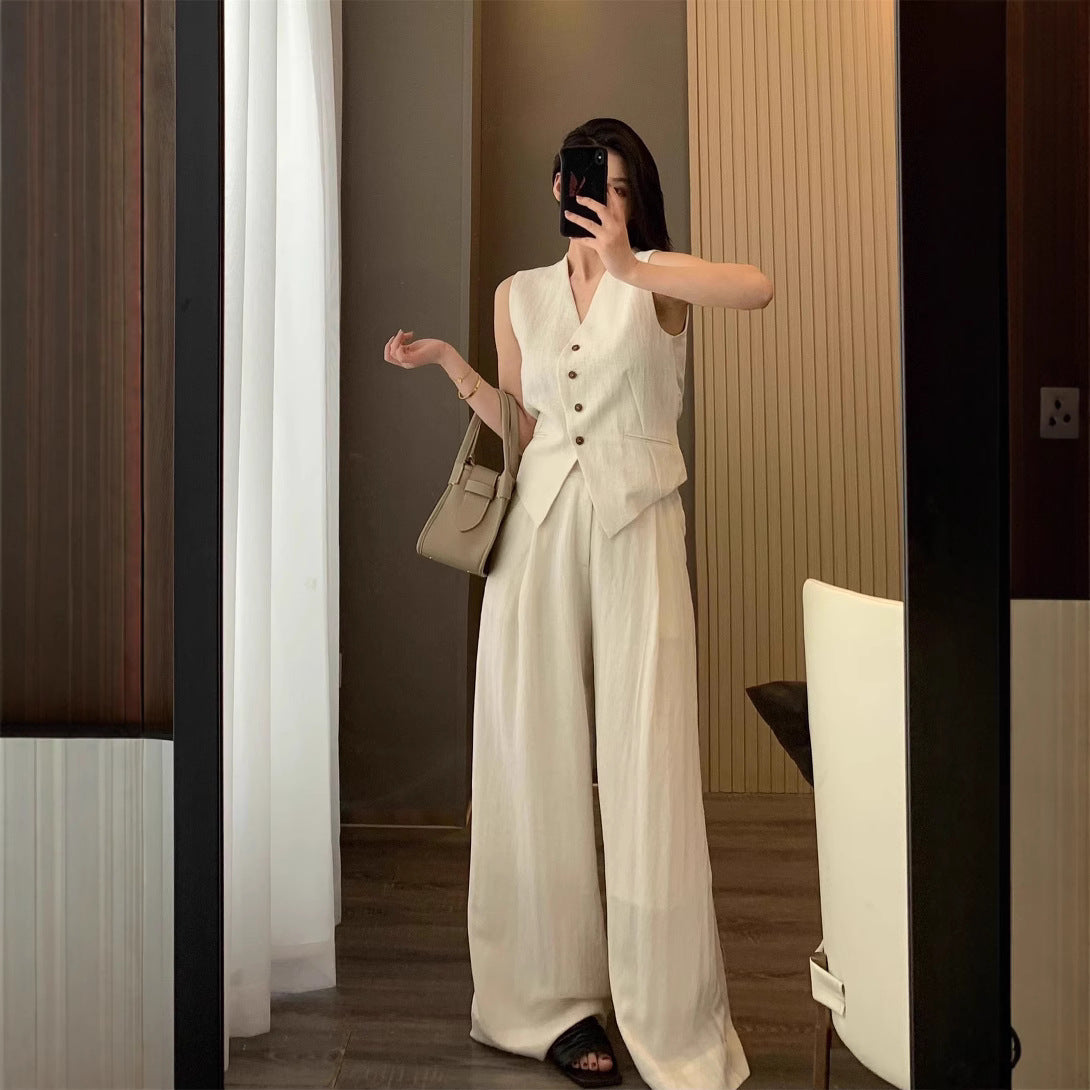 Disney-Inspired Tencel Linen Sleeveless Vest and Wide-Leg Pant Set - Elegant 2026 Summer Old Money Collection