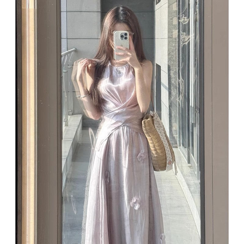 2025 Summer New Internet Celebrity Fried Street Women's Purple Slim-fit Sleeveless Top French Style High Waist Skirt
