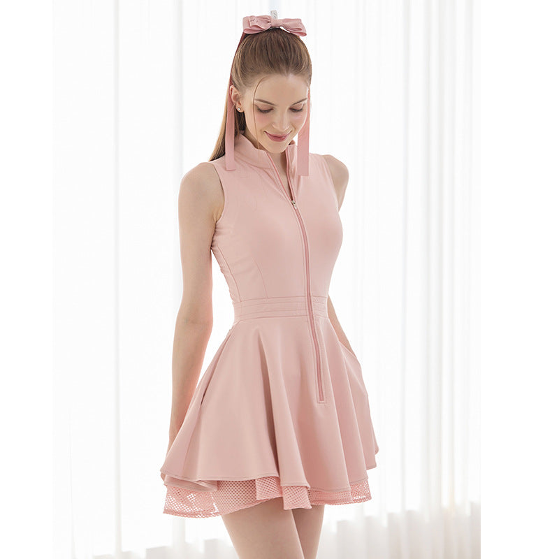 European and American Cross-Border Spring and Summer New Casual Sports Fitness Yoga Clothing Suit Sleeveless Back Hollow Tennis Dress