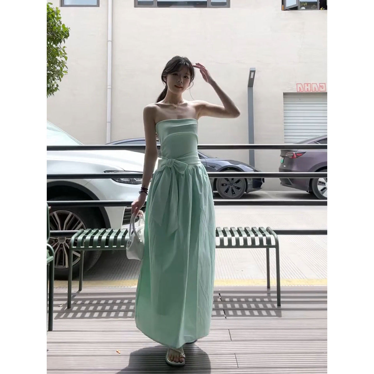 Design Sense dress 2025 Summer New French Style Elegant Bow Waist Pleated Mid-length Strapless Skirt