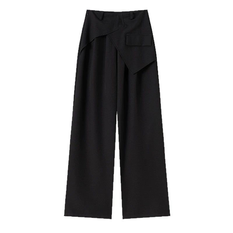 High-End Faux Two-Piece Draped Suit Wide-Leg Pants for Women, 2026 Spring New High-Waisted Slimming Casual Straight-Leg Floor-Length Pants