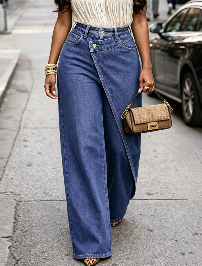 PAPARAZZI CLOSET Stylish High-Waisted Asymmetrical Buckle Wide-Leg Slimming Casual Pants