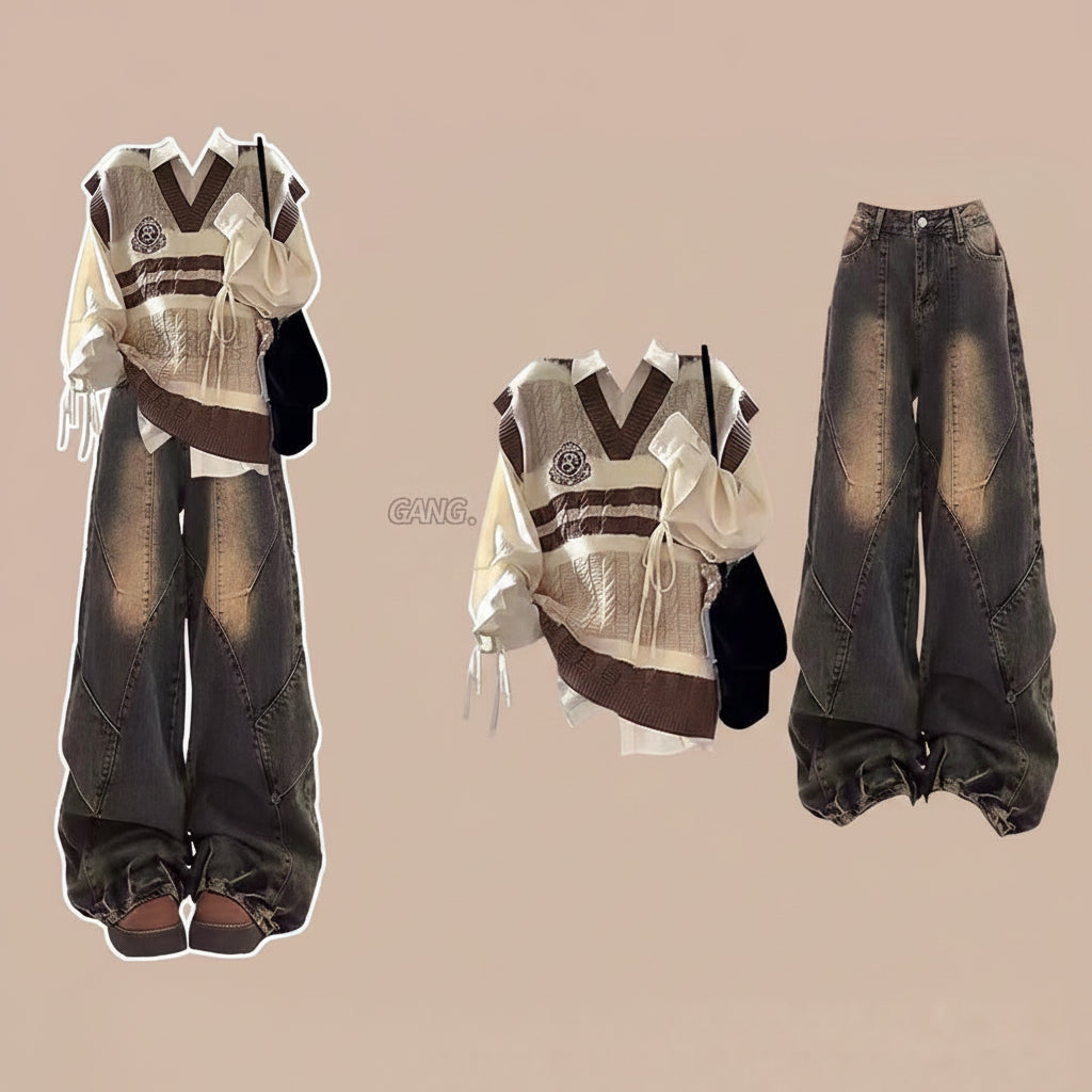 Two-Piece Outfit Ootd, Cool and Stylish College-Style Set, Early Autumn Women's Fashion 2025, Very Beautiful