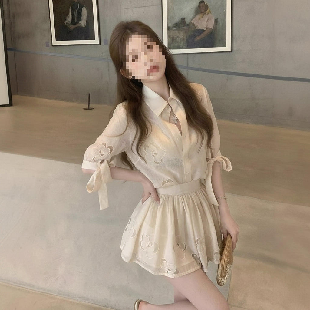 French-Style Gentle and Elegant Women's Outfit, 2026 Spring/Summer New Jacquard Shirt and Skirt Two-Piece Set with a Sense of Design