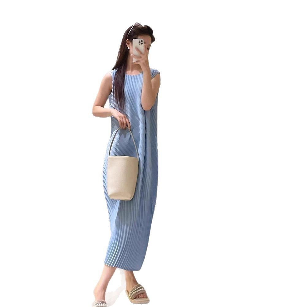 Miyake 2025 Spring New Dress Women's French Style High-End Slimming Look Pleated Mid-Length Skirt