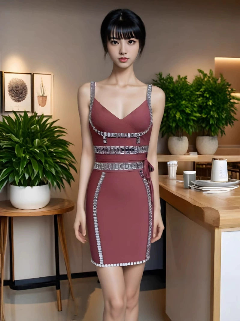 New Amazon Aliexpress Foreign Trade Cross-Border Suspender Heavy-Duty Sexy Socialite Hip-Hugging Bandage Dress Dress