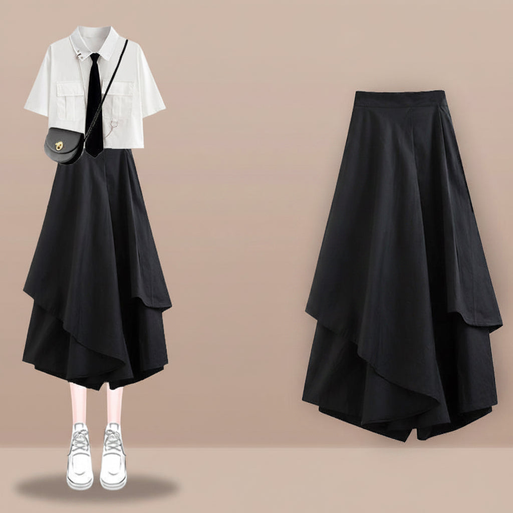 2022 Summer Sweet Cool suit Female Student Korean Loose Design Sense Work Shirt Skirt Two-piece Set Trendy