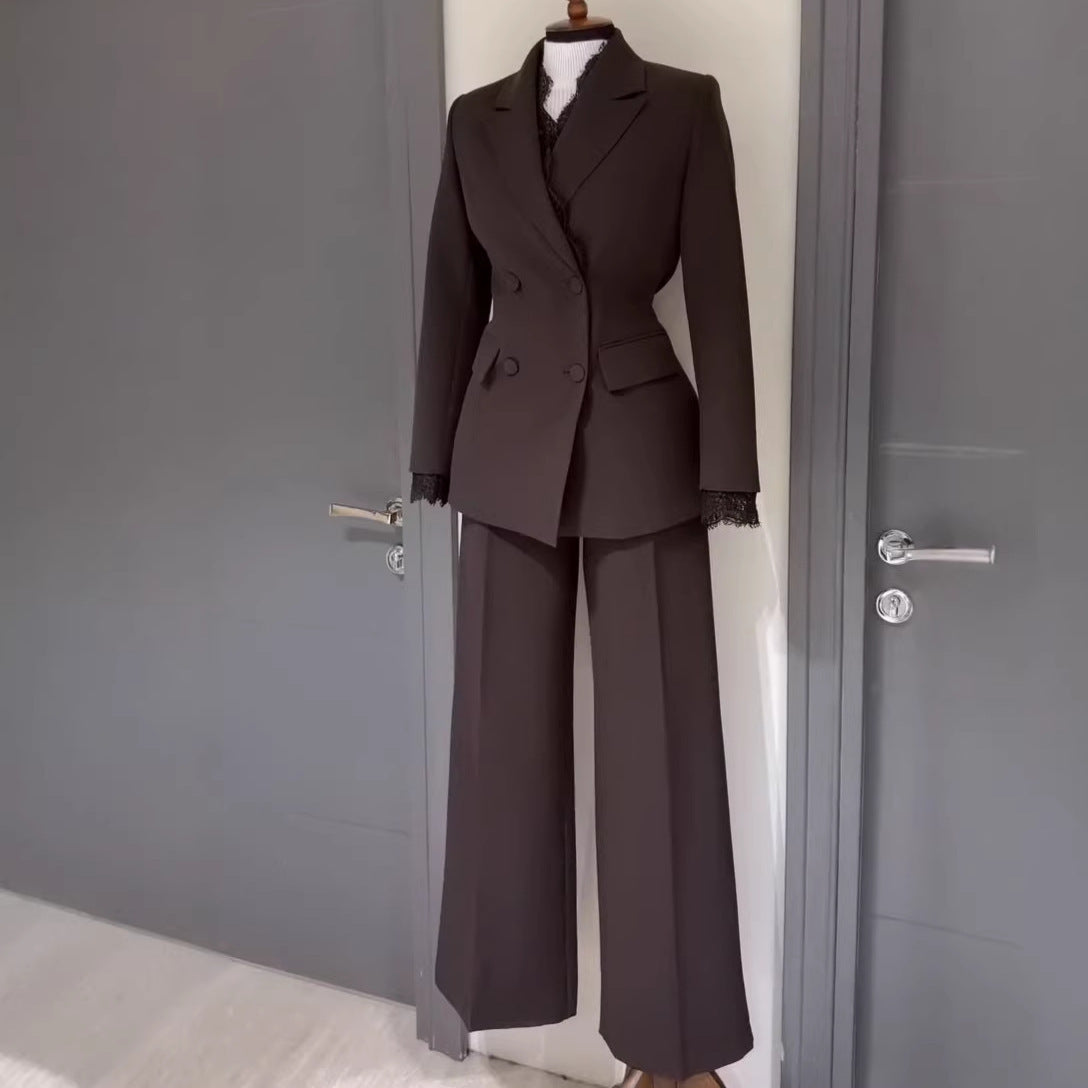 2026 Autumn New European and American Women's Fashion: Stylish Office Long-Sleeve Blazer and Mature Straight-Leg Pants Two-Piece Set