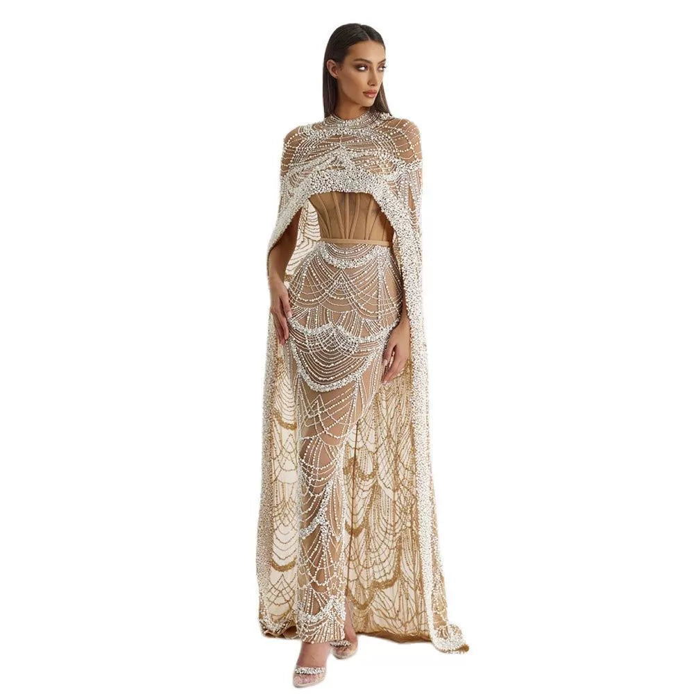 2026 Popular Foreign Trade Item: Pearl Embellished Slim-Fit Long Dress, Mermaid Evening Gown, Elegant Evening Dress for Women