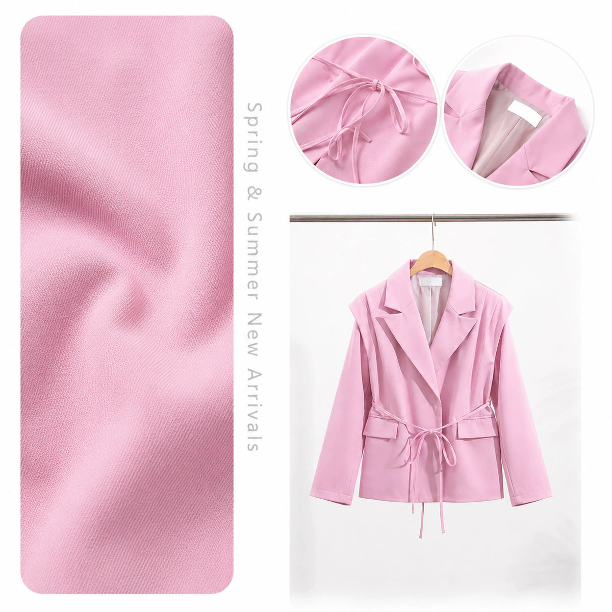 Cross-Border European and American Women's Clothing 2026 Summer New Style Elegant Commuter Casual V-Neck Tie Shoulder Pad Long-Sleeve Blazer for Women