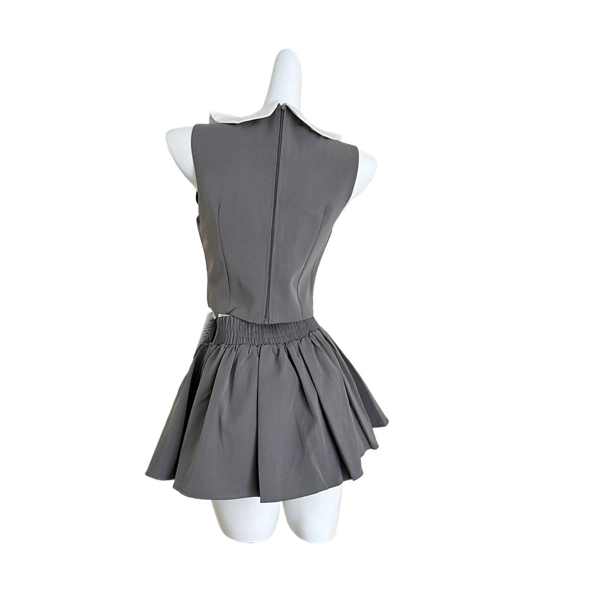 Fanfan Is Here! Korean Style Bowknot Doll Collar Sleeveless Top/Pleated Short Skirt Set for Women