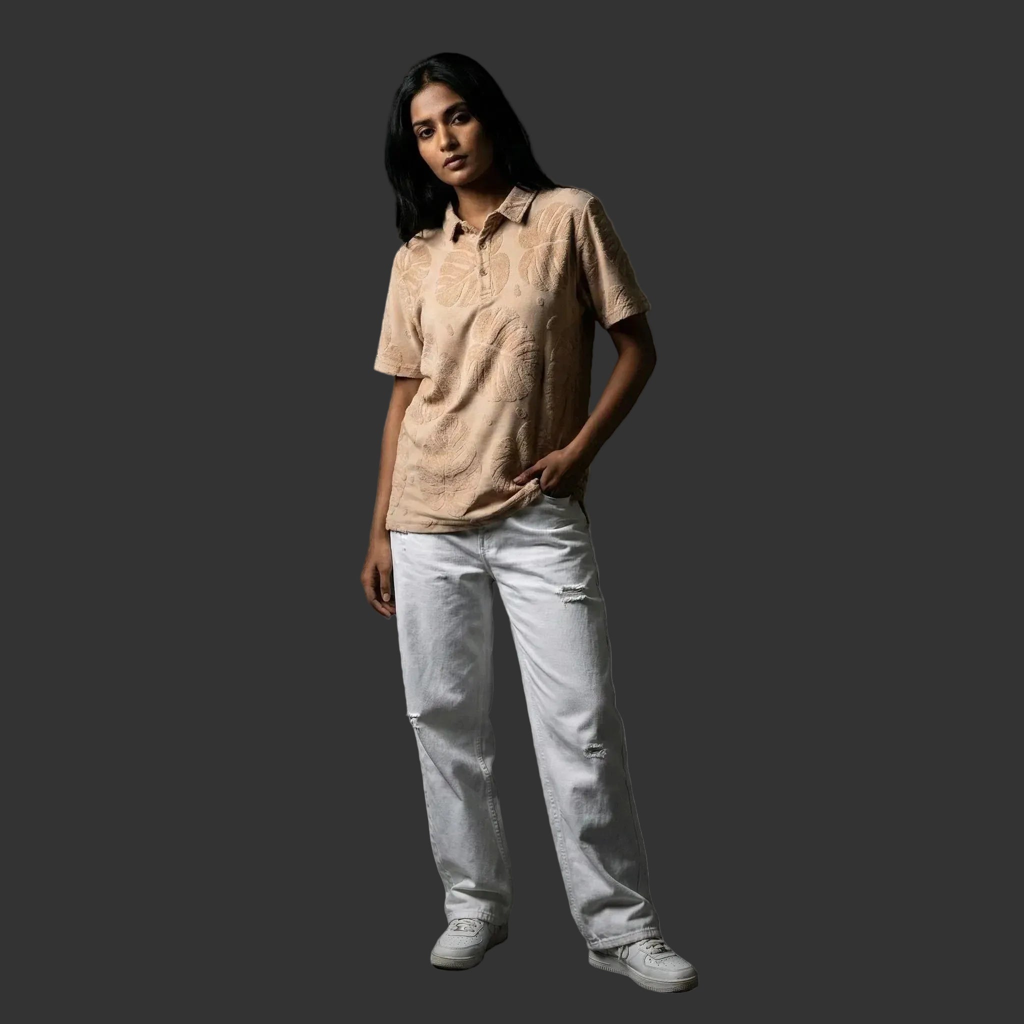 Beige Textured Polo