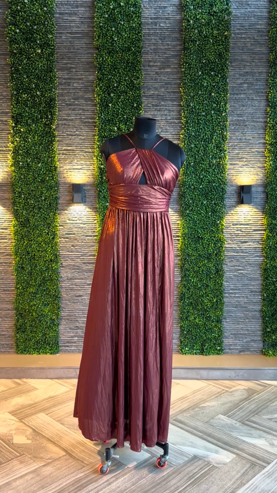 Metallic Copper Cut-Out Halter Gown