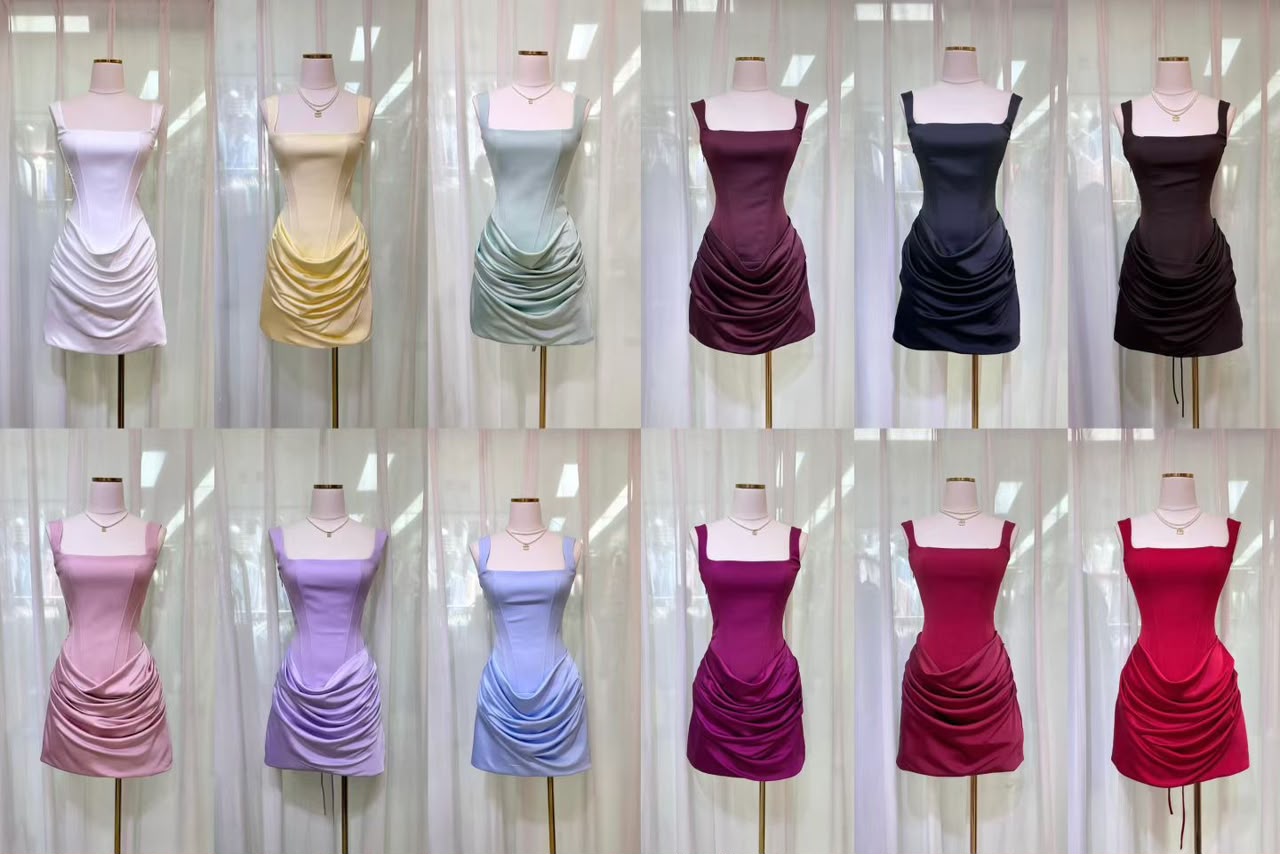 Square Neck Ruched Mini Dress