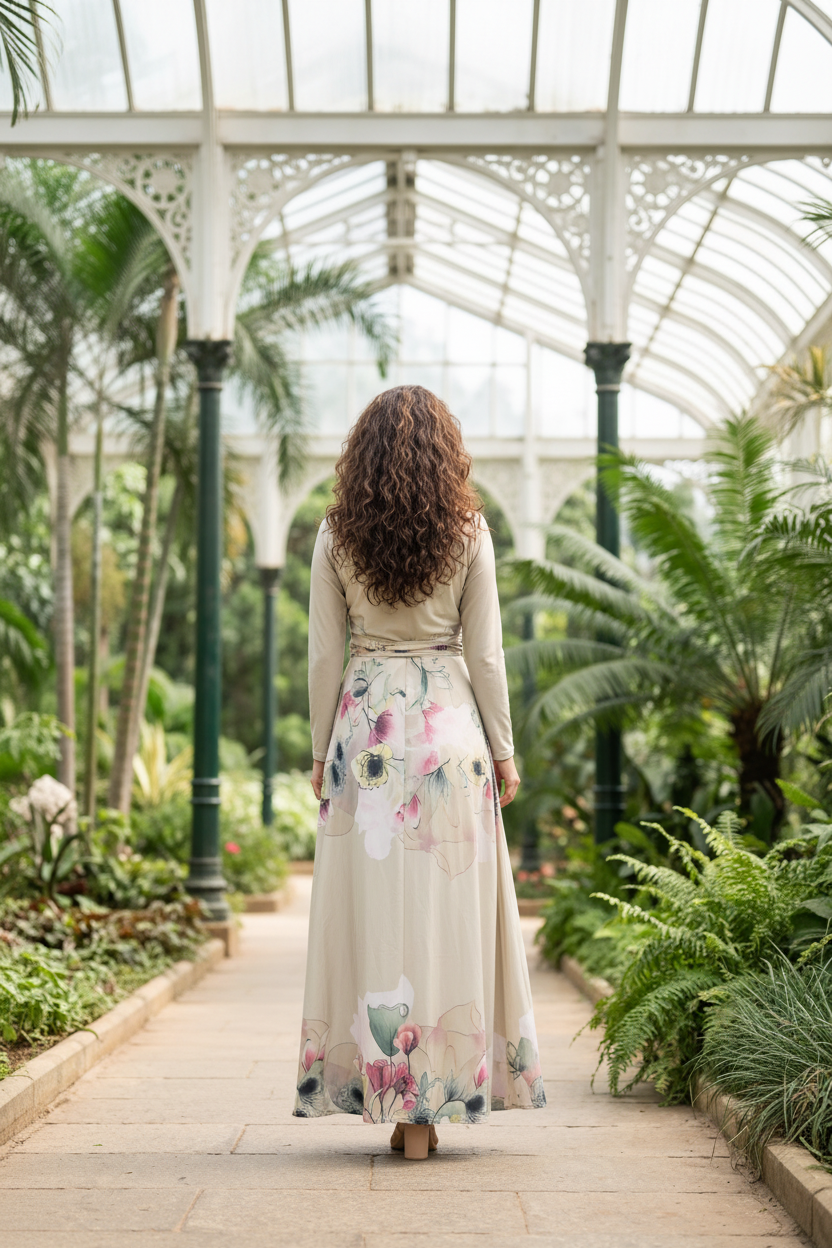 Cream Floral Print Twist-Front Maxi Dress