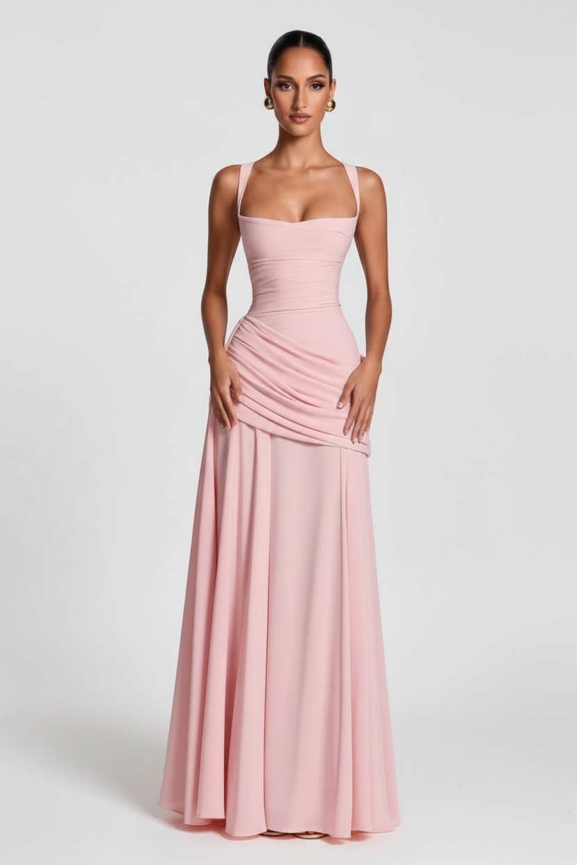 Blush Pink Ruched Maxi Gown