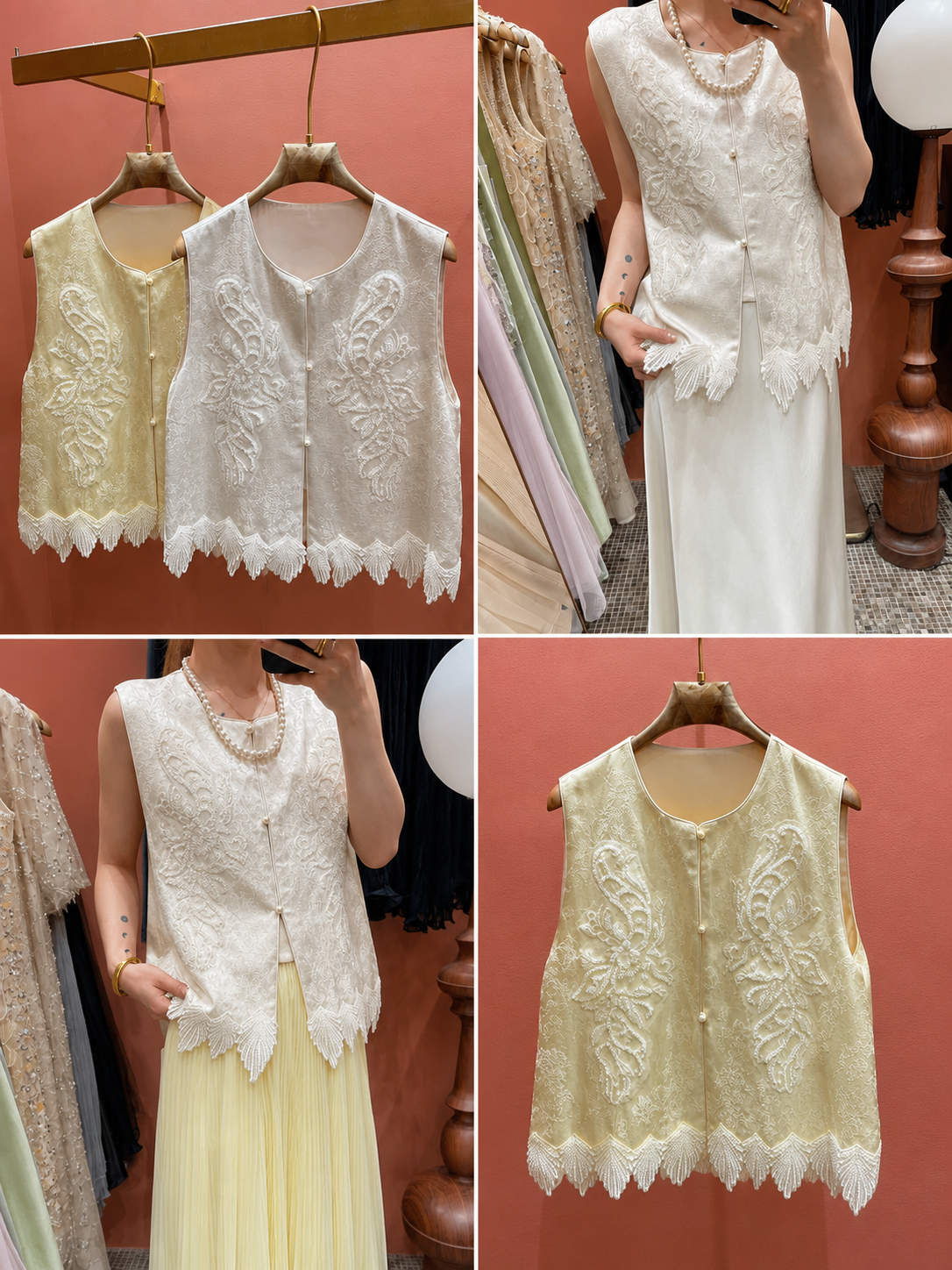 Ivory Embroidered Lace Vest