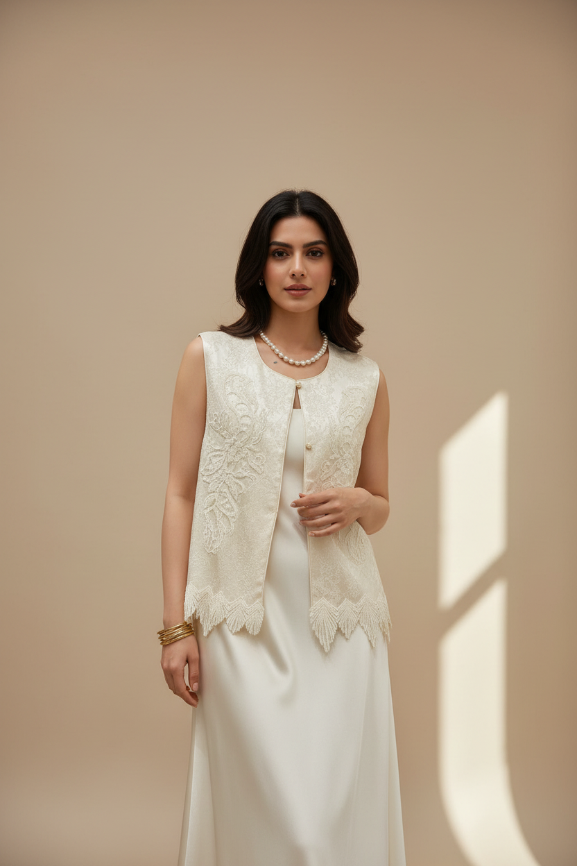 Ivory Embroidered Lace Vest