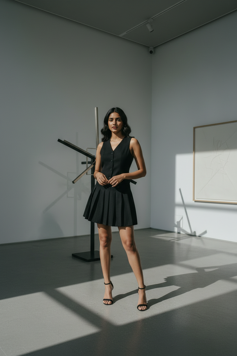 Classic Pleated Vest Dress – Art Gallery