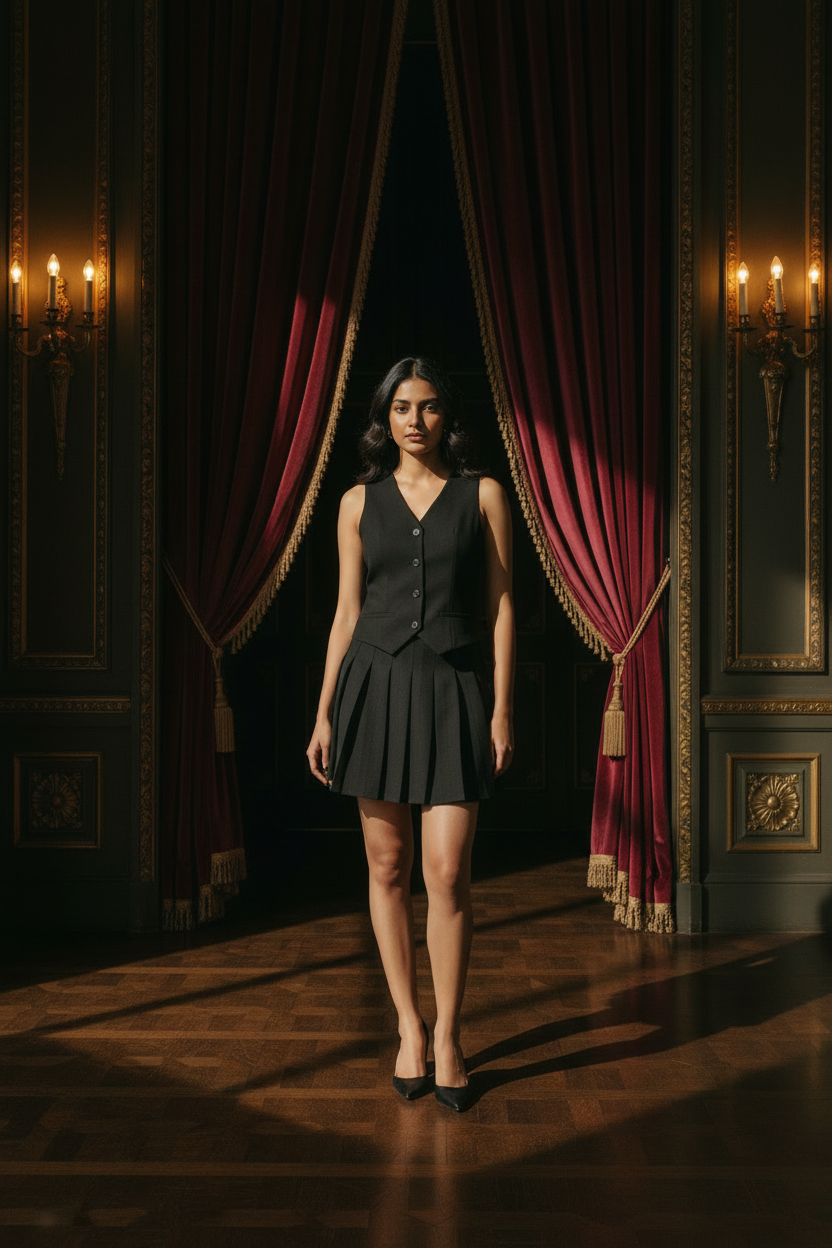 Classic Pleated Vest Dress – Moody Interior