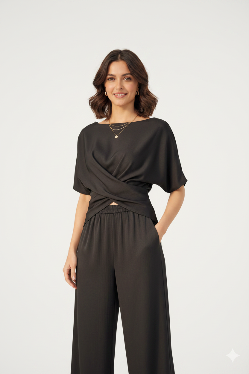 Black & Grey Satin Co-ord Set