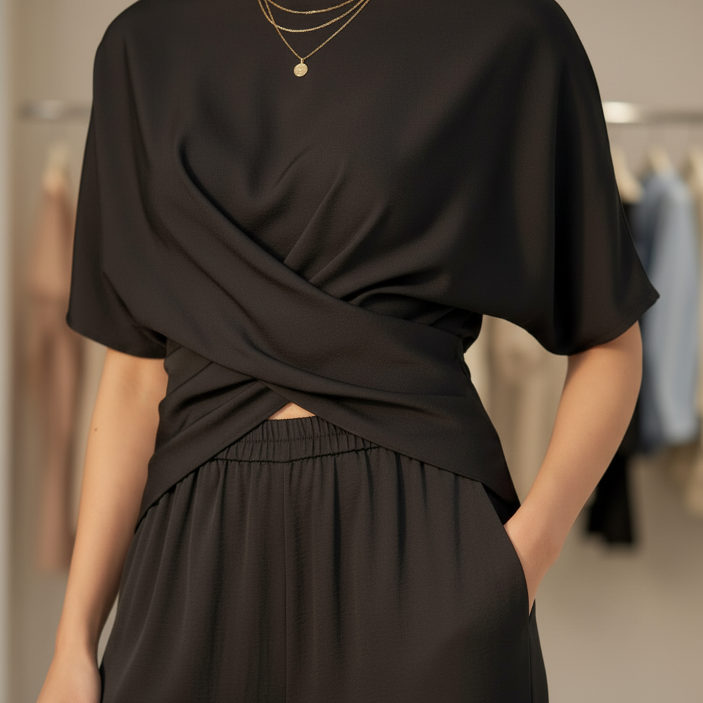 Black & Grey Satin Co-ord Set