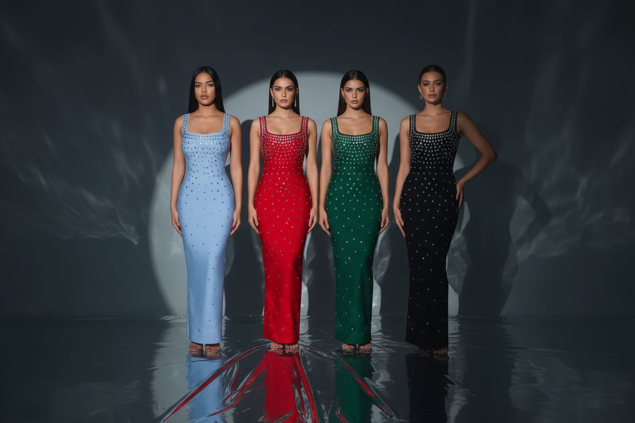 CRYSTAL RHINESTONE EMBELLISHED SLEEVELESS BANDAGE MAXI