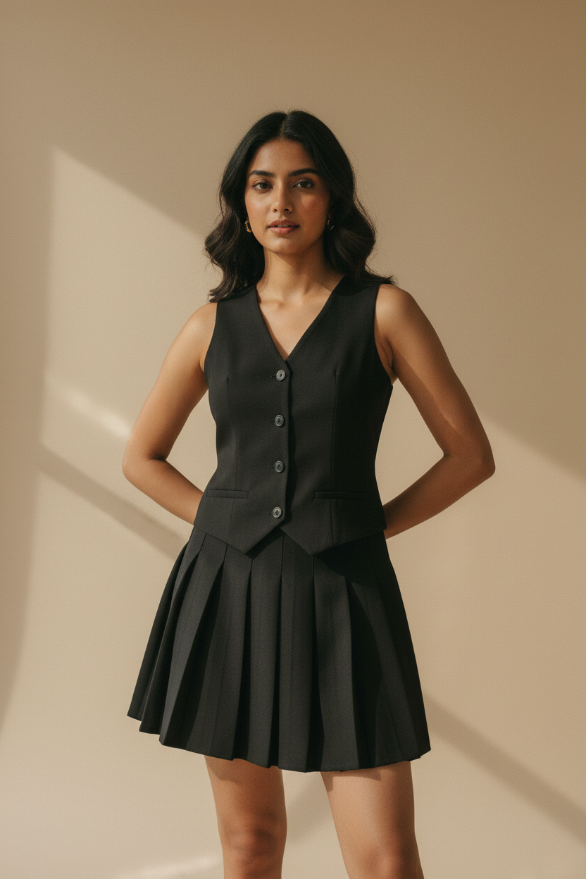 Classic Pleated Vest Dress (Pre-Order only)