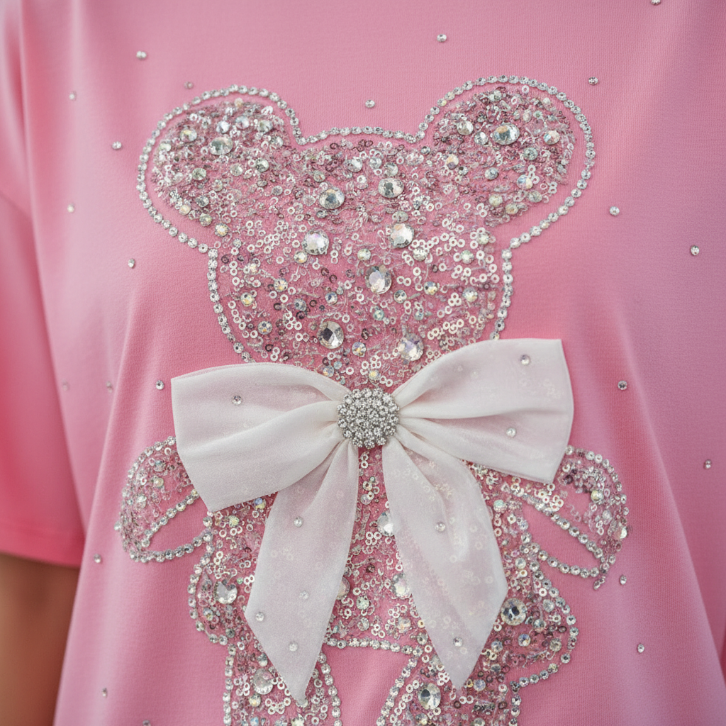 3D Rhinestone Bear Sequin Graphic Tee