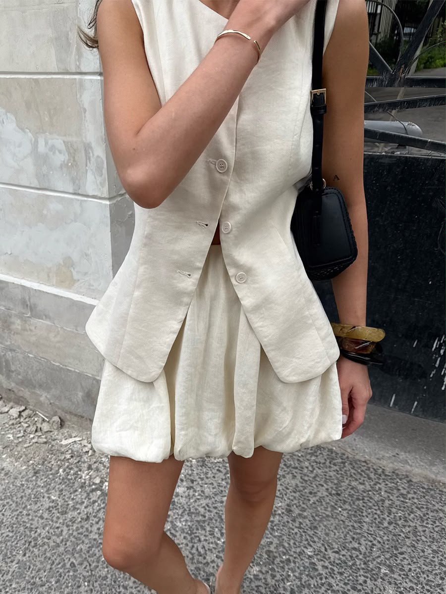 Linen Blend Vest & Bubble Mini Skirt Co-ord Set